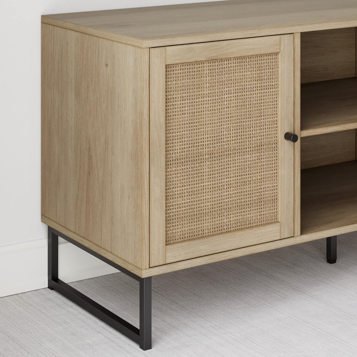 Mina Modern TV Stand With Storage Doors Oak Finish