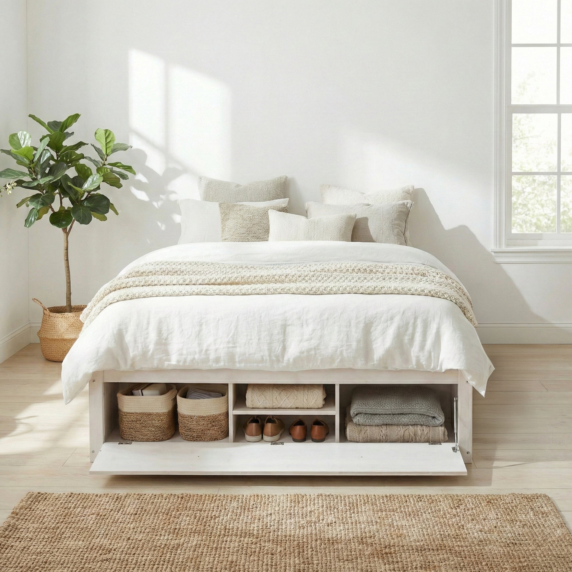 Platform Bed Frame with 4 Storage Drawers and Hydraulic Lift Footboard