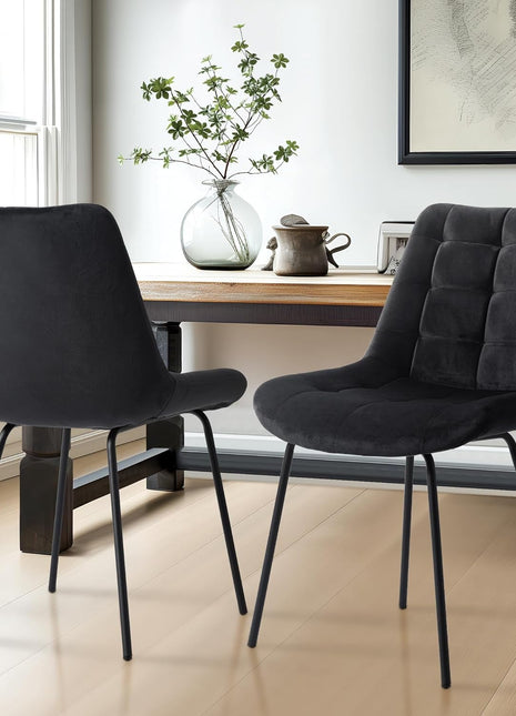 Velvet Dining Chairs, Upholstered Reception Chairs, Tufted Accent Chair with Metal Legs for Home Kitchen, Living Room, Set of 2, Black-0