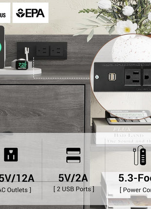 44" File Cabinet, Filing Cabinet Fits Legal/Letter Size, 2 Drawer File Cabinets for Home Office with Lock, Power Strip, 6 Storage Shelves, Grey