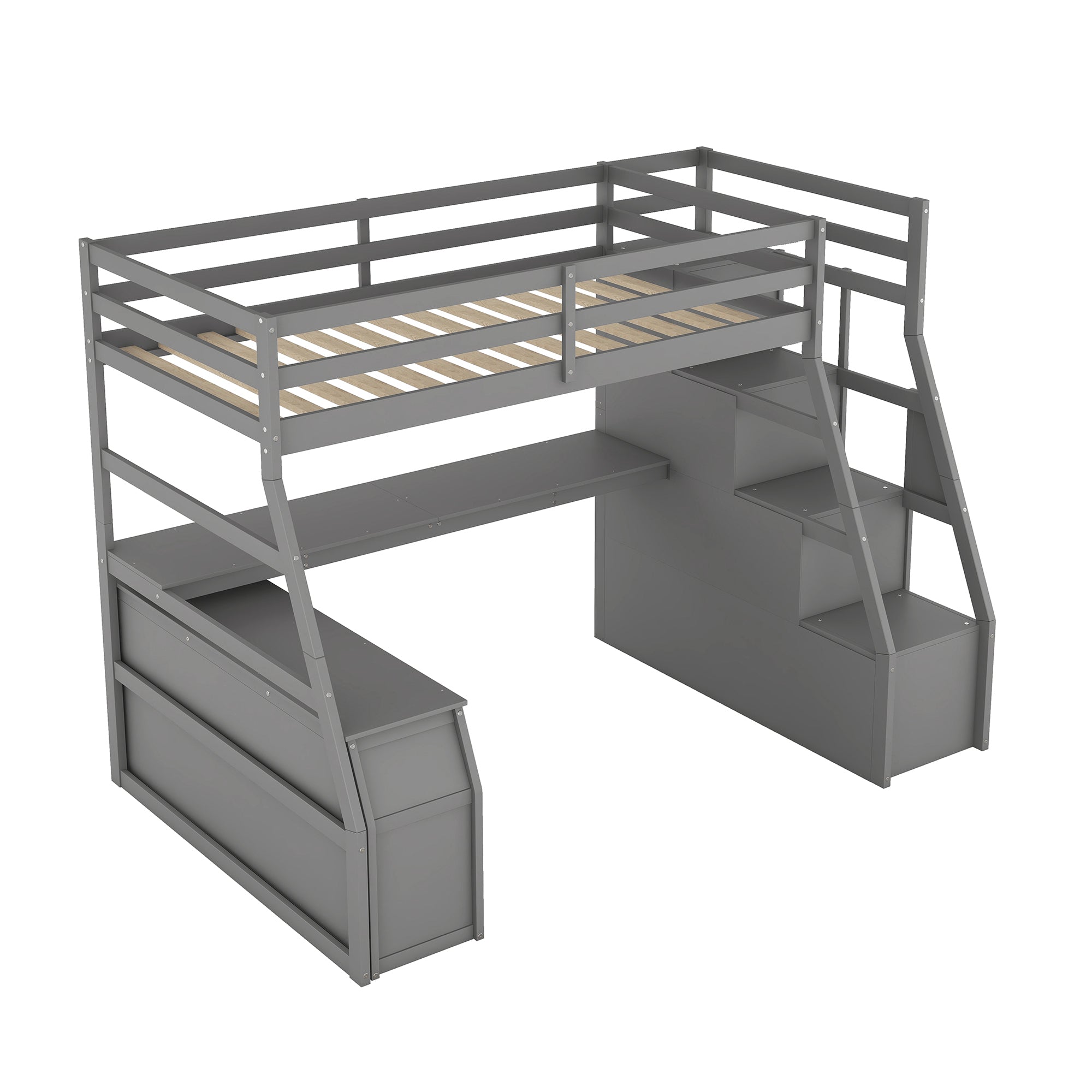 Twin Size Loft Bed with 7 Drawers 2 Shelves and Desk