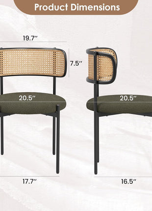 Kitchen Chairs Set of 2, Mid-Century Modern Dining Chairs,Kitchen Dining Room Chairs, Rattan Backrest round Upholstered Sherpa Dining Chairs(Green)-1