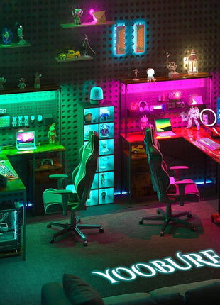 L Shaped Desk with Pegboard, Reversible Computer Desk with Drawers & Storage Shelves, Gaming Desk with LED Lights & Power Outlets, Office Desk with Monitor Stand Corner Desk Home Office Desks-3