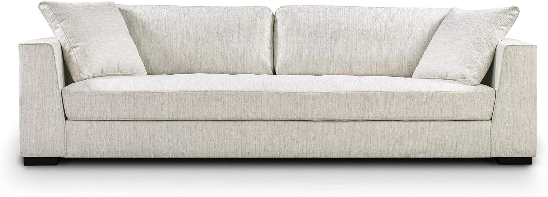 Beige sofa with cushions on a white background