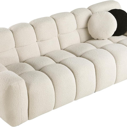 3 Seater Teddy Fleece Boucle Upholstered Loveseat Sofa Clouch Couch, Minimalist Style Marshmallow Deep-Seat Cloud Modular Couch with Thicked Cushions and Decor Pillows for Living Room, Bedroom-3