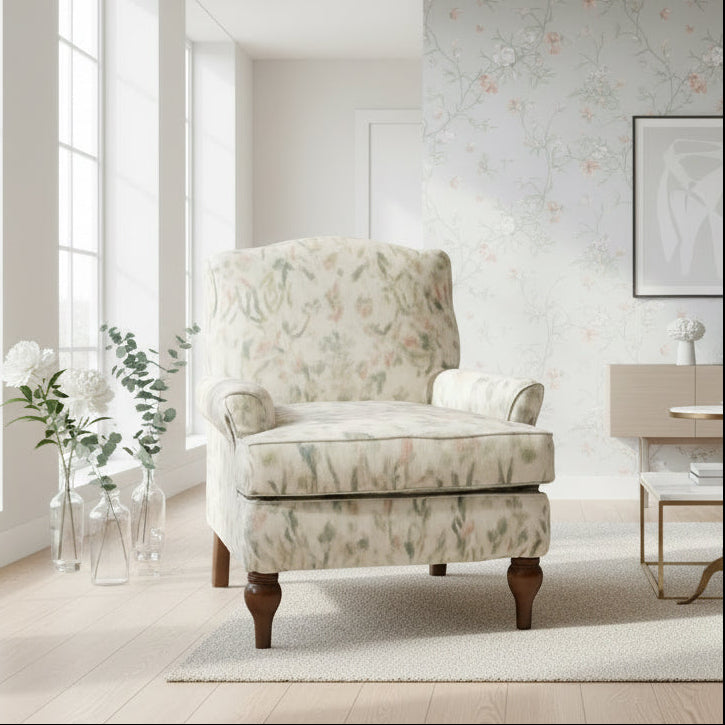 Floral Upholstered Accent Chair With Removable Cushions-0