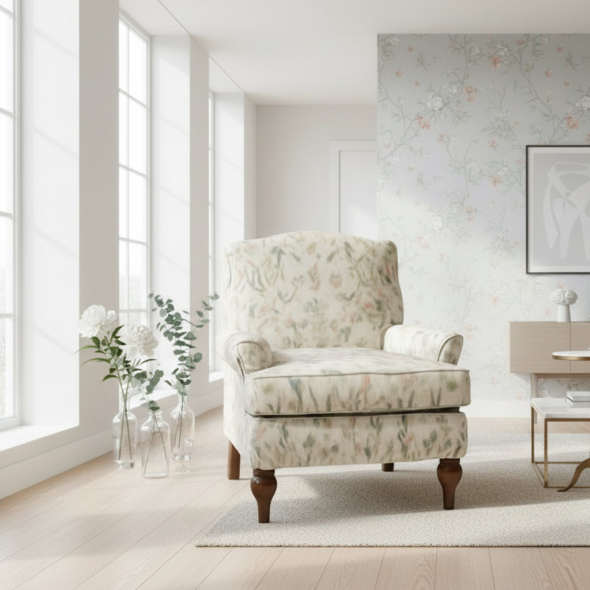 Floral Upholstered Accent Chair With Removable Cushions-0