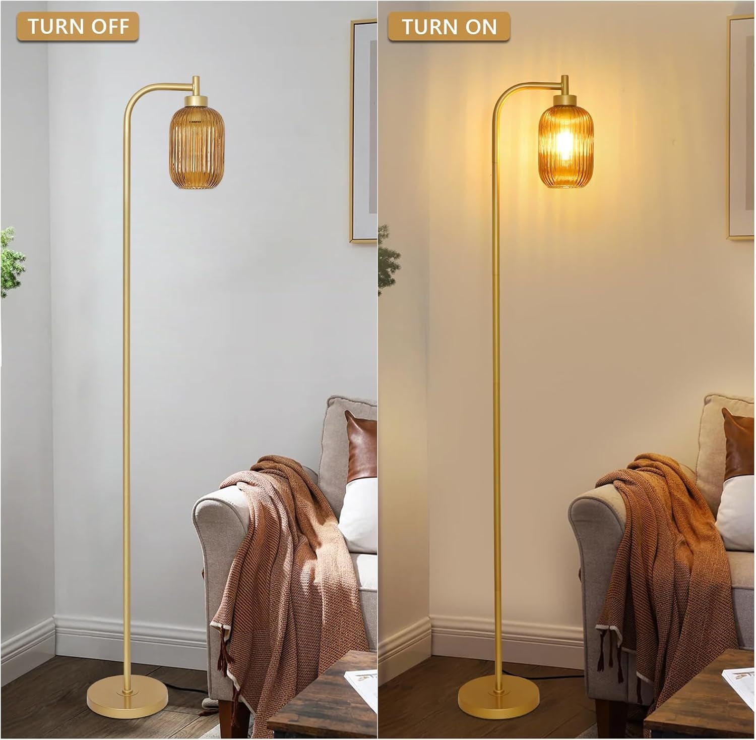 AmberGlass Floor Lamp Antiqued Brass Finish