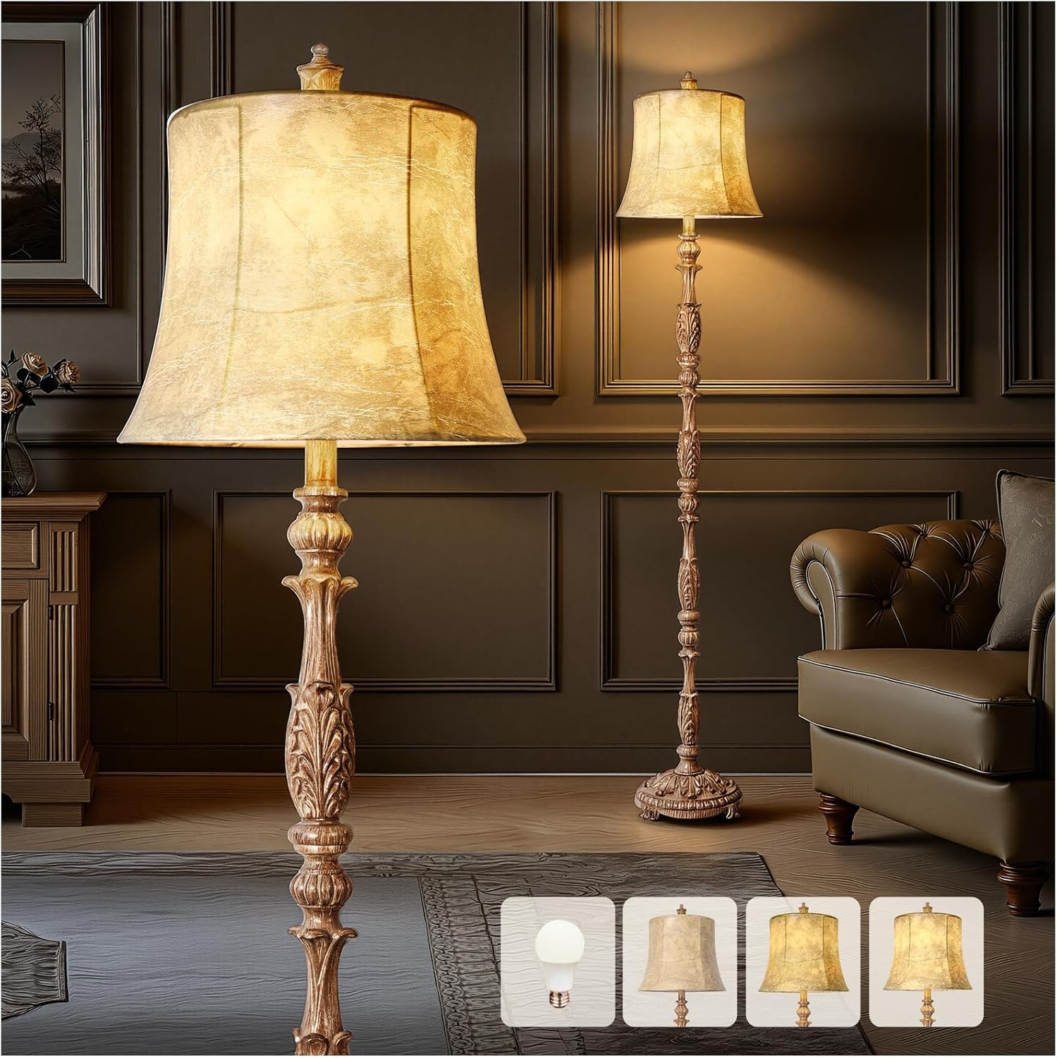 Hardy Haus SixtySixInch Intricately Resin Carved Floor Lamp BrownFinish
