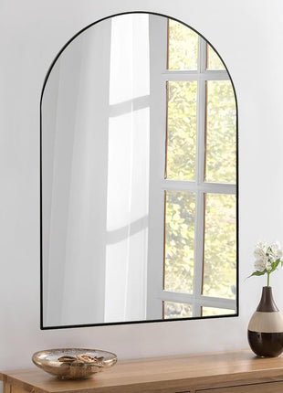 Black Arched Bathroom Mirror 24x36, Wood Frame, Vanity-1
