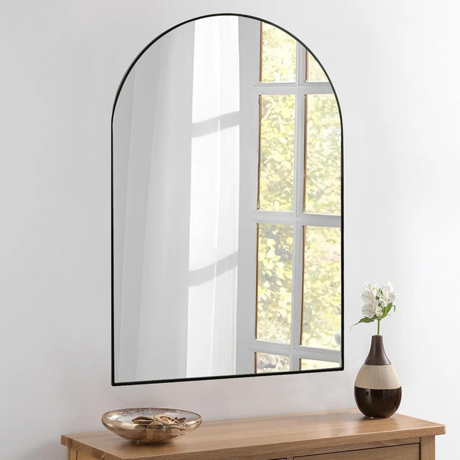 Black Arched Bathroom Mirror 24x36, Wood Frame, Vanity-1