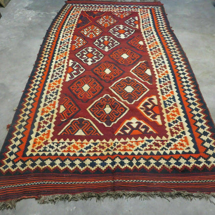 5' X 10' Antique Turkish Kilim Handmade Flat Weave Wool Rug Red Colorful Veg Dye Bohemian Boho Chic Tribal Style And Design