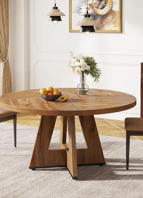 Farmhouse Dining Table, 47 Inch round Dinner Table for 4, Rustic round Dining Room Table for Home Dining Room Living Room (Wood)-0