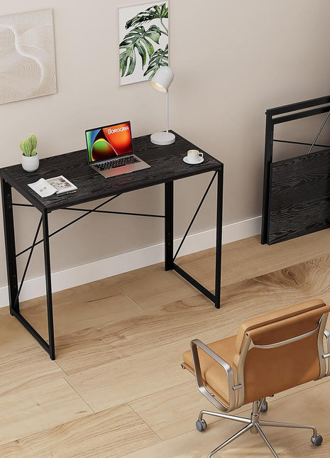 Small Folding Desk 31.5 Inch No Assembly Required Computer Desks, Spaces Saving Foldable Table for Bedroom, Home Office, Dorm, Apartment, Kids, Black Wood-1