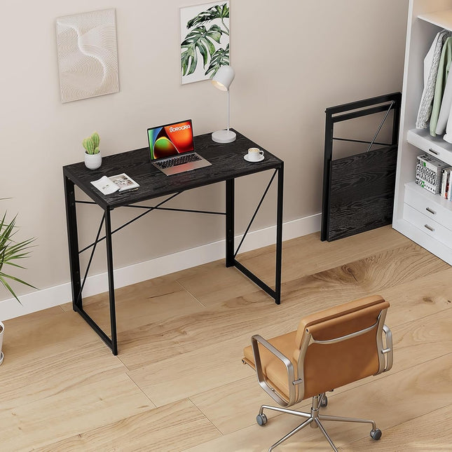 Small Folding Desk 31.5 Inch No Assembly Required Computer Desks, Spaces Saving Foldable Table for Bedroom, Home Office, Dorm, Apartment, Kids, Black Wood-1