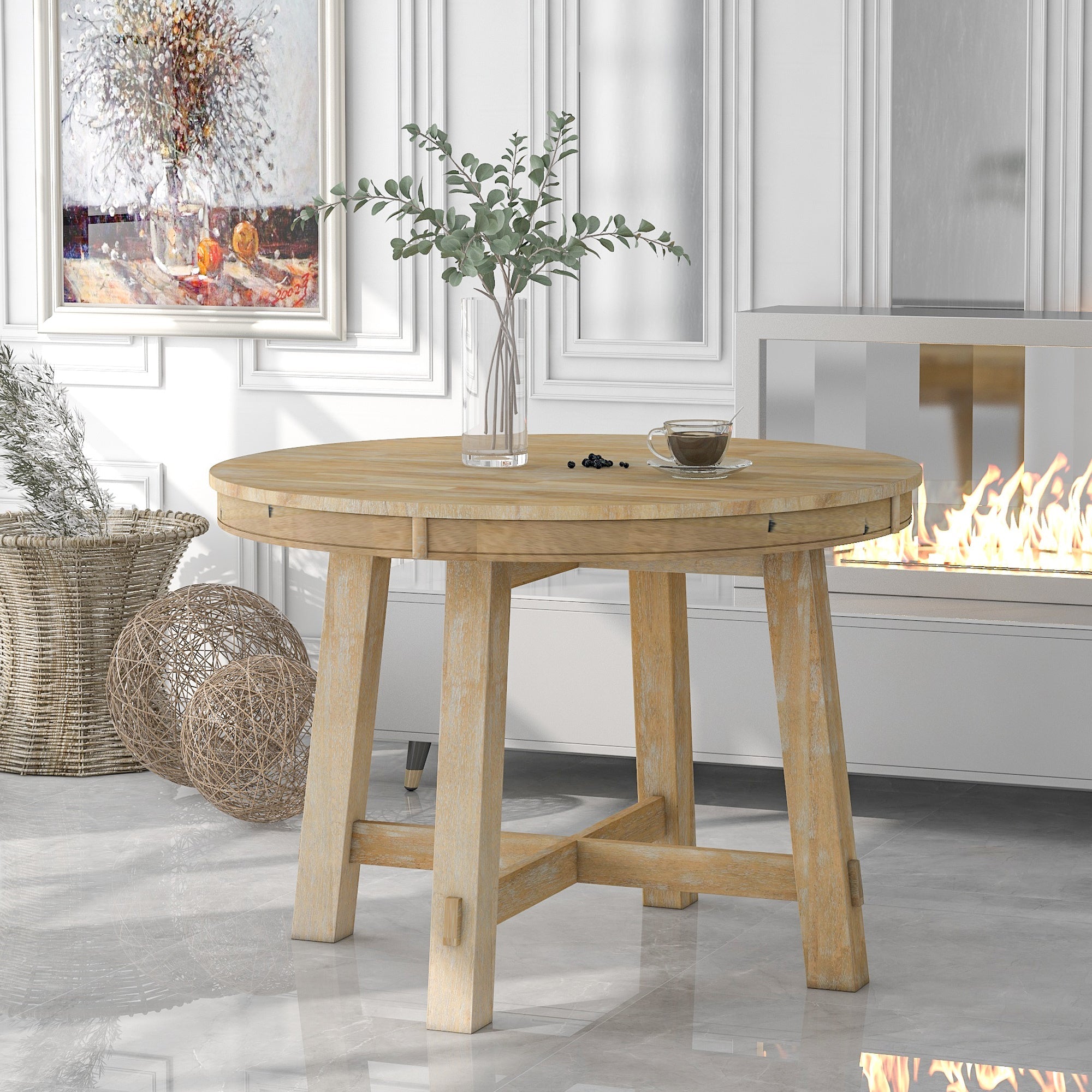 Farmhouse Round Extendable Dining Table-2