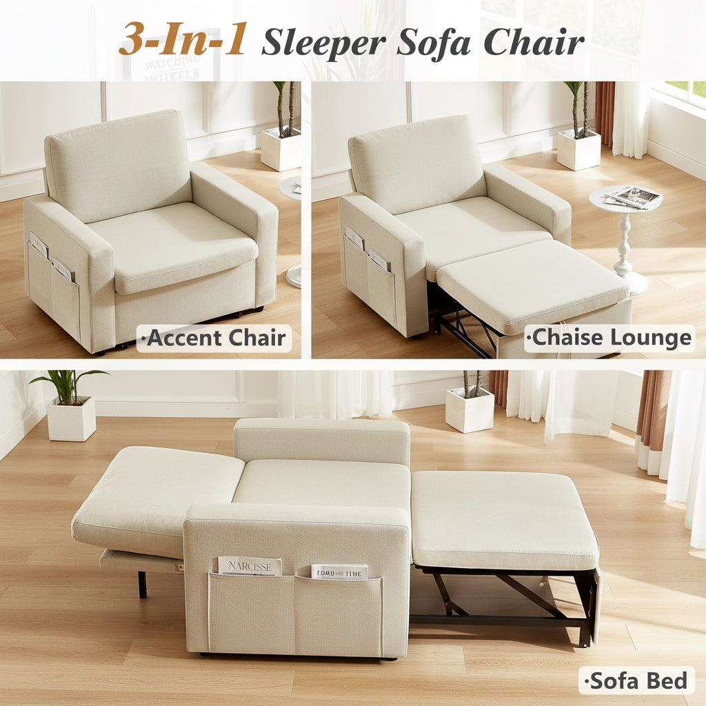 3-in-1 Sleeper Sofa Chair with multiple uses including accent chair, chaise lounge, and sofa bed.