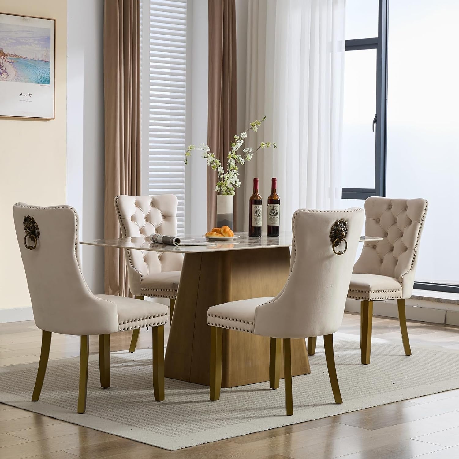 Dining room with a table and chairs near a window