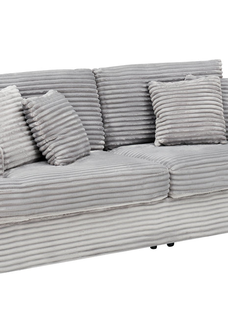 88.58' corduroy 3-seater sofa, spacious and comfortable. Paired with 4 throw pillows in the same color, it adds an elegant touch to a modern living room.Gray-0