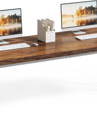 78.7 Inch Large Executive Desk, Modern Computer Office Desk, Wooden Writing Desk Study Table for Home Office, Rustic Brown-White-0