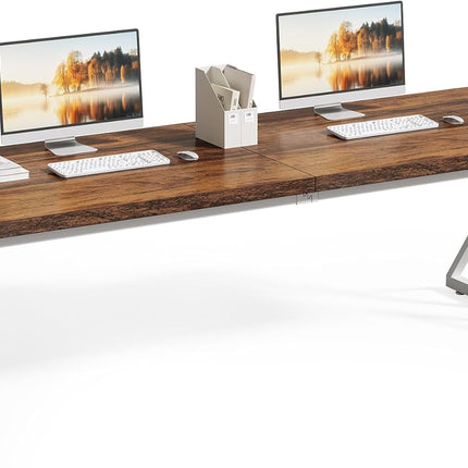 78.7 Inch Large Executive Desk, Modern Computer Office Desk, Wooden Writing Desk Study Table for Home Office, Rustic Brown-White-0