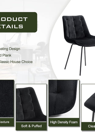 Velvet Dining Chairs, Upholstered Reception Chairs, Tufted Accent Chair with Metal Legs for Home Kitchen, Living Room, Set of 2, Black-4
