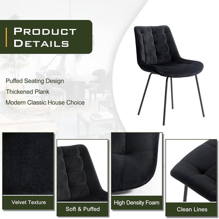 Velvet Dining Chairs, Upholstered Reception Chairs, Tufted Accent Chair with Metal Legs for Home Kitchen, Living Room, Set of 2, Black-4