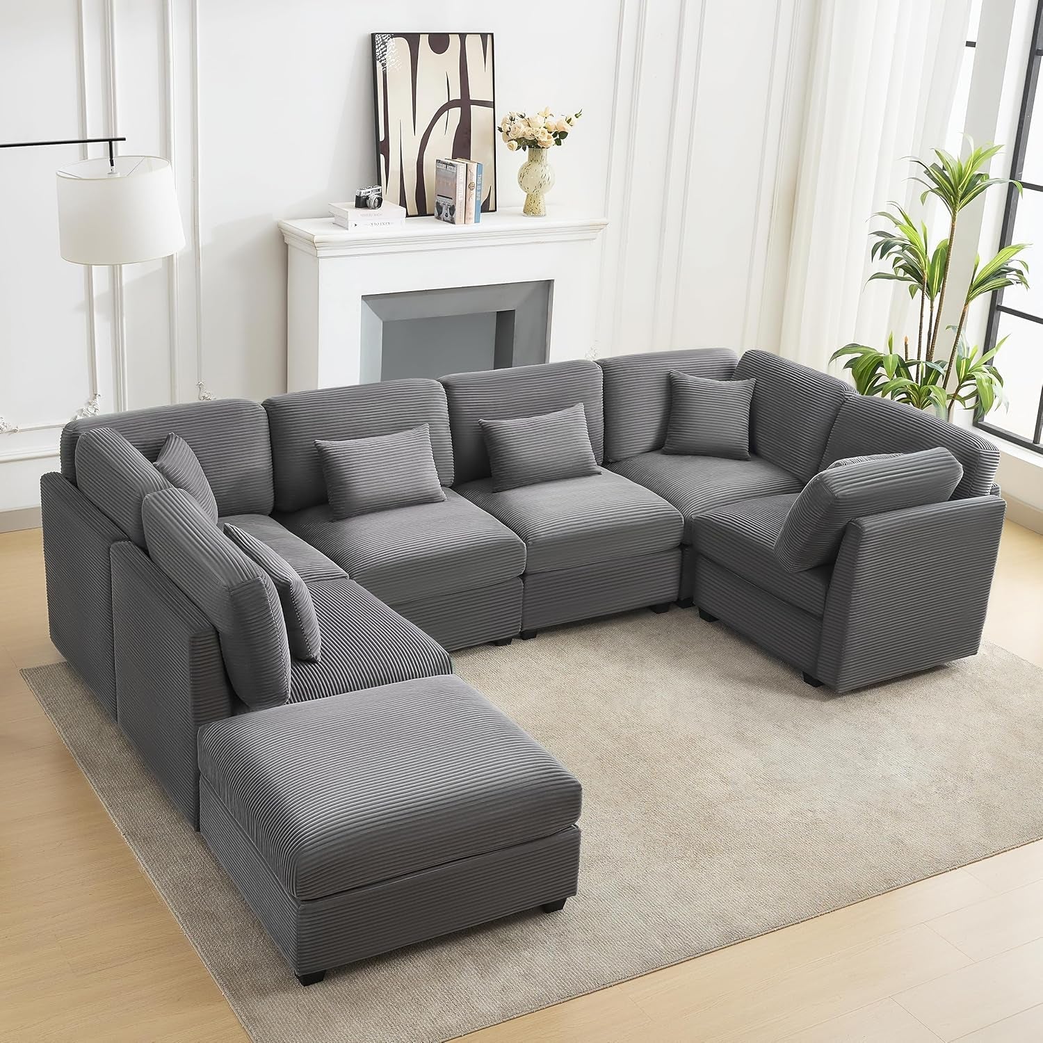 125Inch Oversized Corduroy Cloud Sleeper Grey Sofa-1