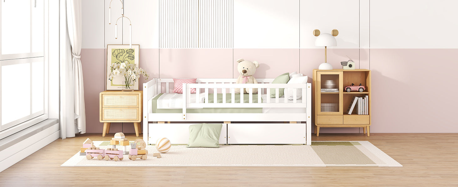 Full Size Daybed Wood Bed with Two Drawers