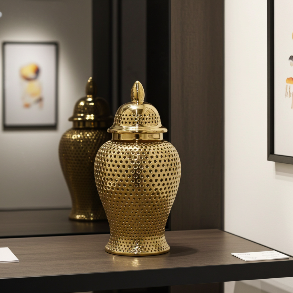 Plutus Brands Ceramic Jar, Gold Porcelain-0