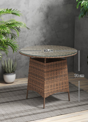Wicker Garden Rattan Table, Patio Furniture Outdoor Coffee Table with Umbrella Hole and Tempered Glass Top, Brown-2