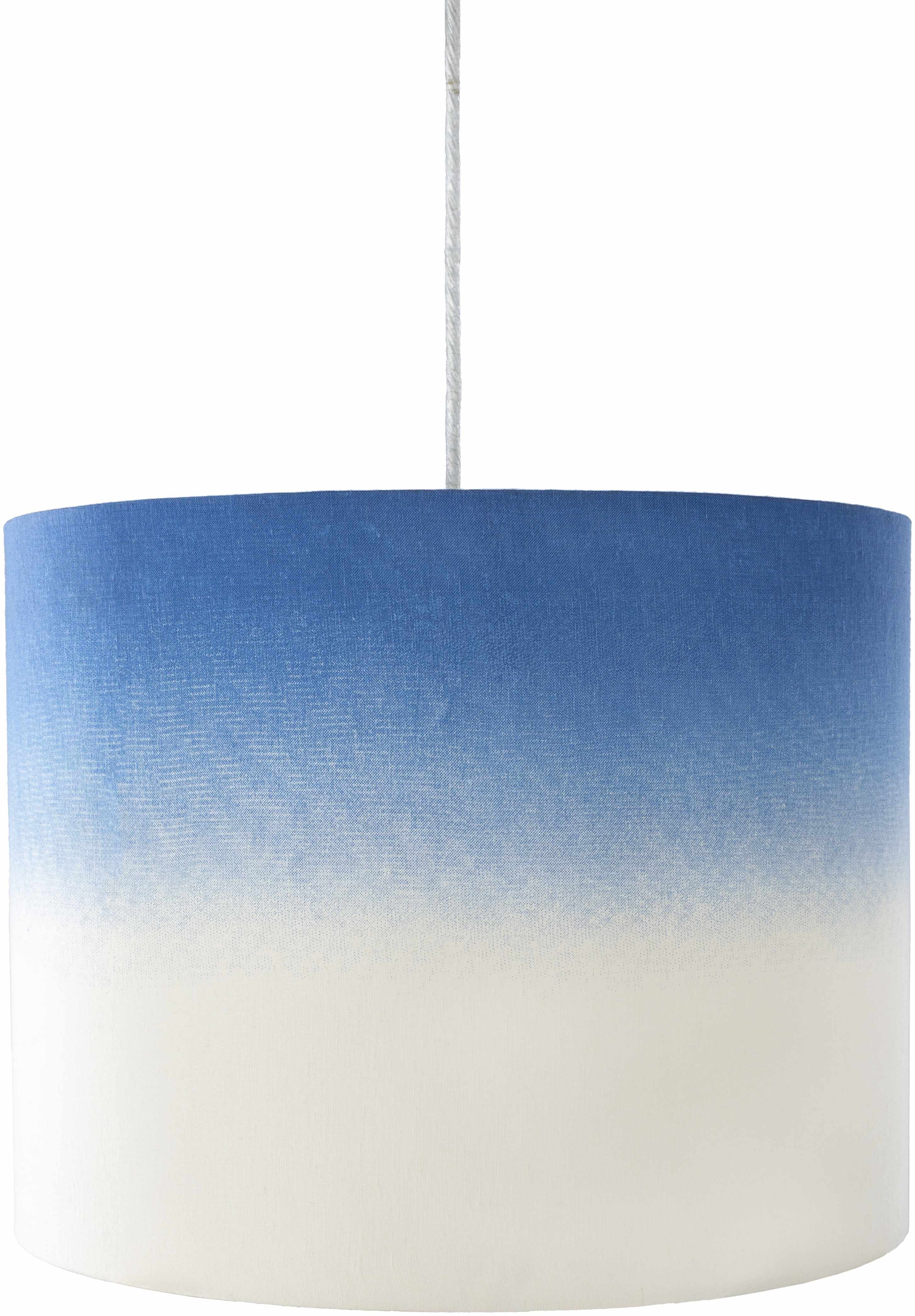 Pendant light with a blue to white gradient shade on a white background