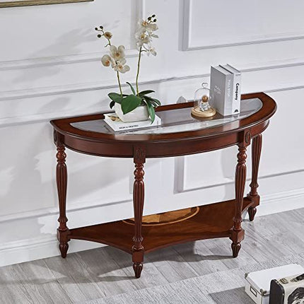 Half Moon Glass Top Oka Wood Console Table-1