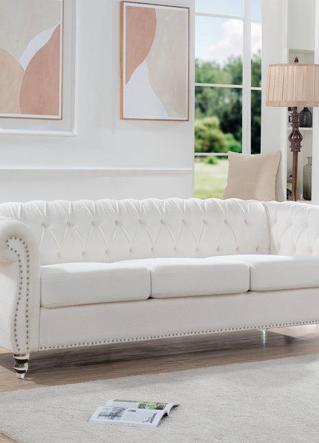 Rolled Arm Chesterfield 3 Seater Sofa-2