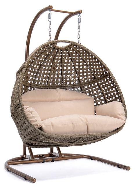 Brown Wicker Hanging Double-Seat Swing Chair-1