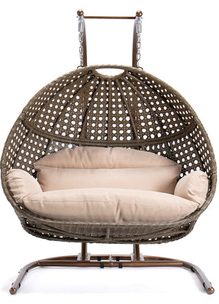 Brown Wicker Hanging Double-Seat Swing Chair-0