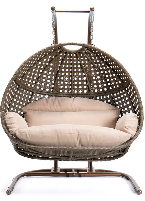 Brown Wicker Hanging Double-Seat Swing Chair-0