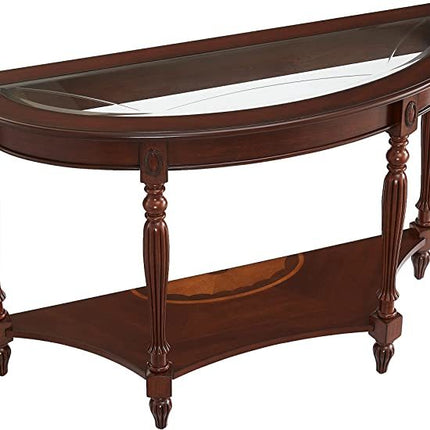 Half Moon Glass Top Oka Wood Console Table-0