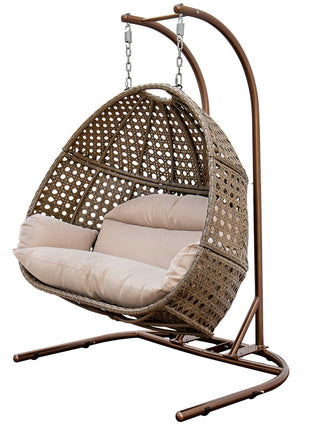 Brown Wicker Hanging Double-Seat Swing Chair-2
