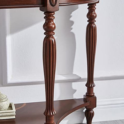 Half Moon Glass Top Oka Wood Console Table-4