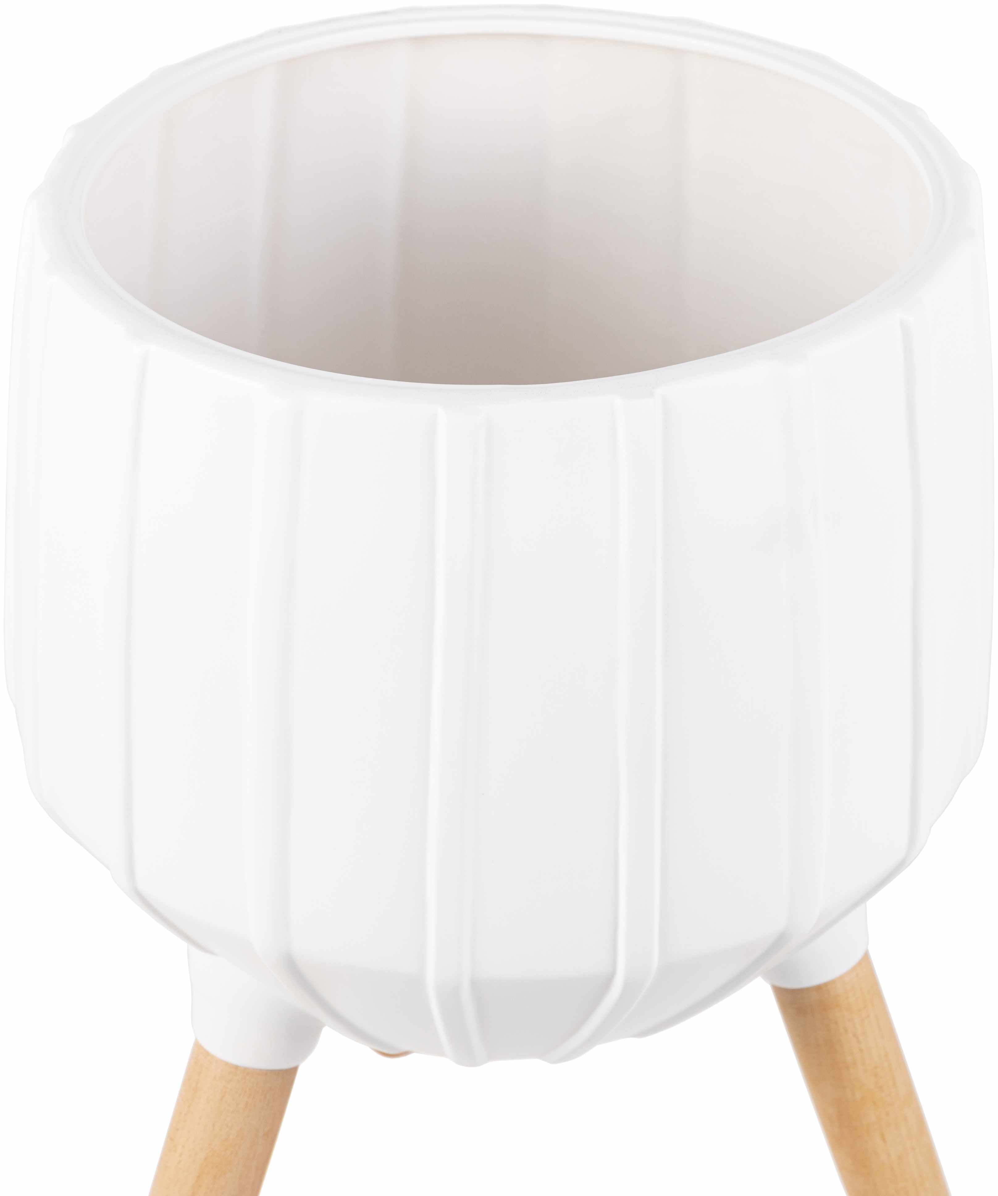 Dunguan White Ribbed Wood Planter-4