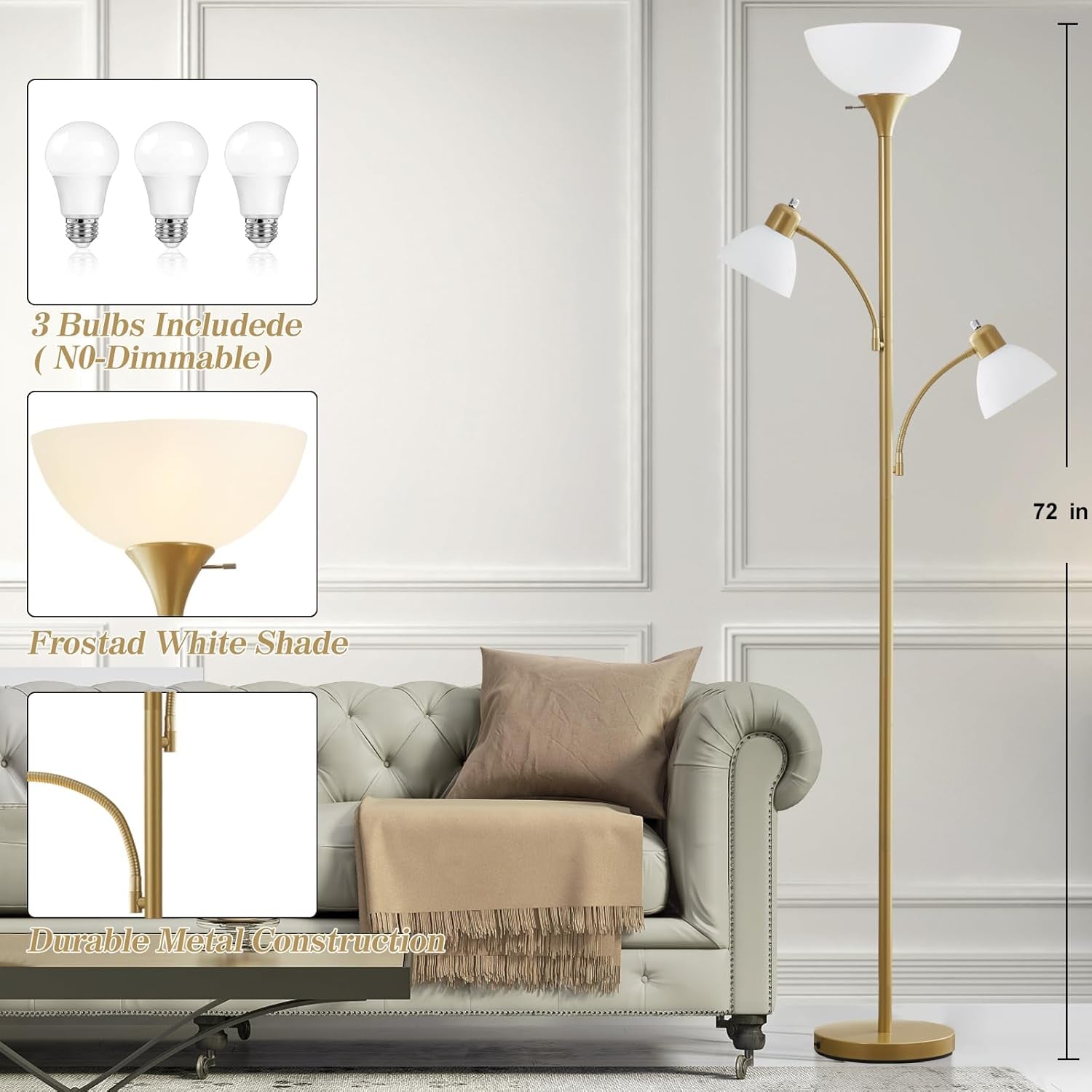floor Lamp Gold White ReadingLight
