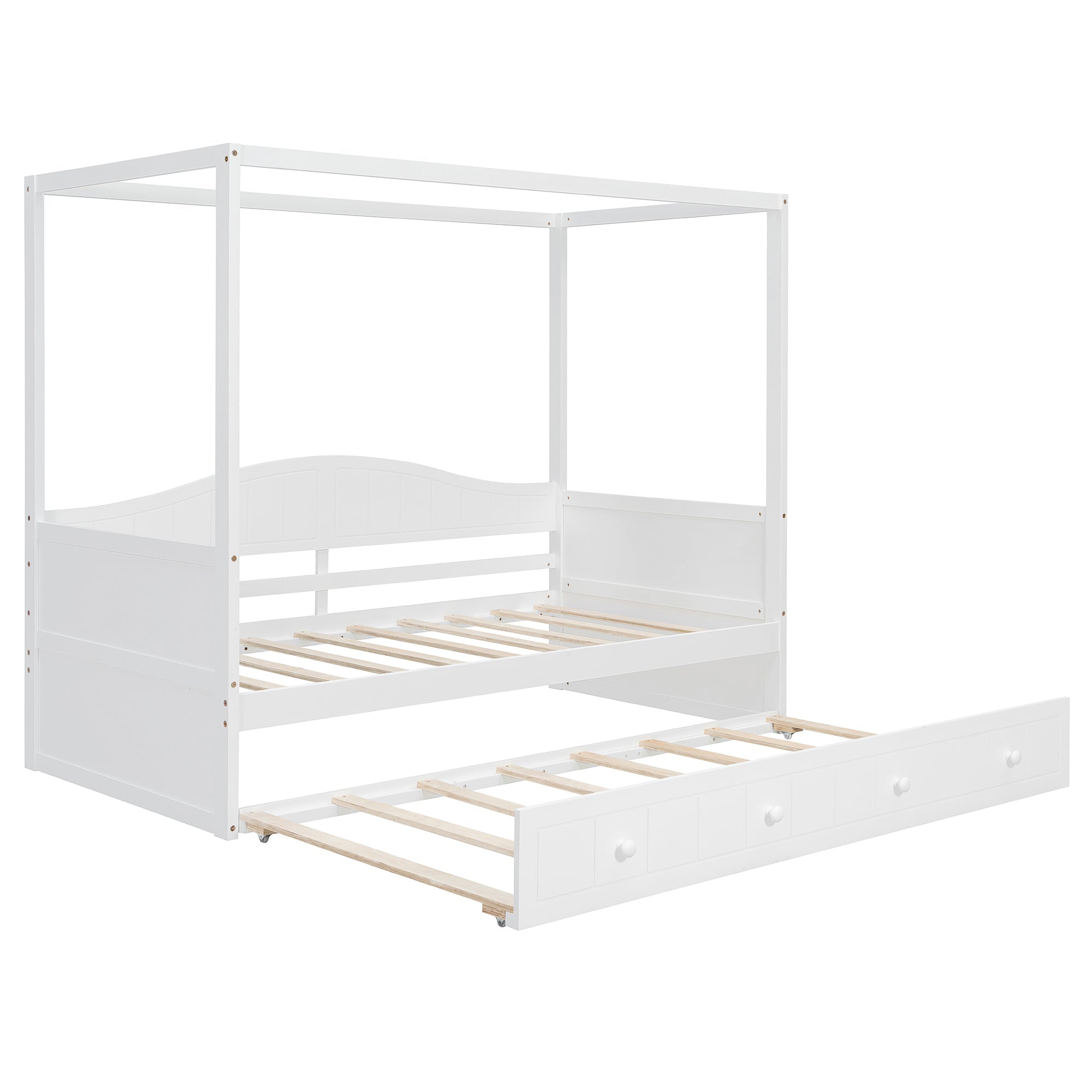 Twin Size Canopy Day Bed with Twin Size Trundle and Underbed Storage