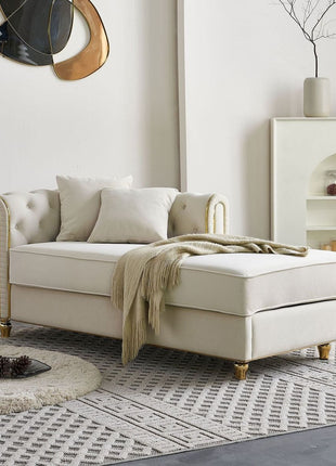 66.9"W Velvet Chaise Lounge,Luxury Modern Chaise Furniture,Tufted Back with 2pcs toss pillows for Living Room,Bedroom,Apartment,Beige Color-0
