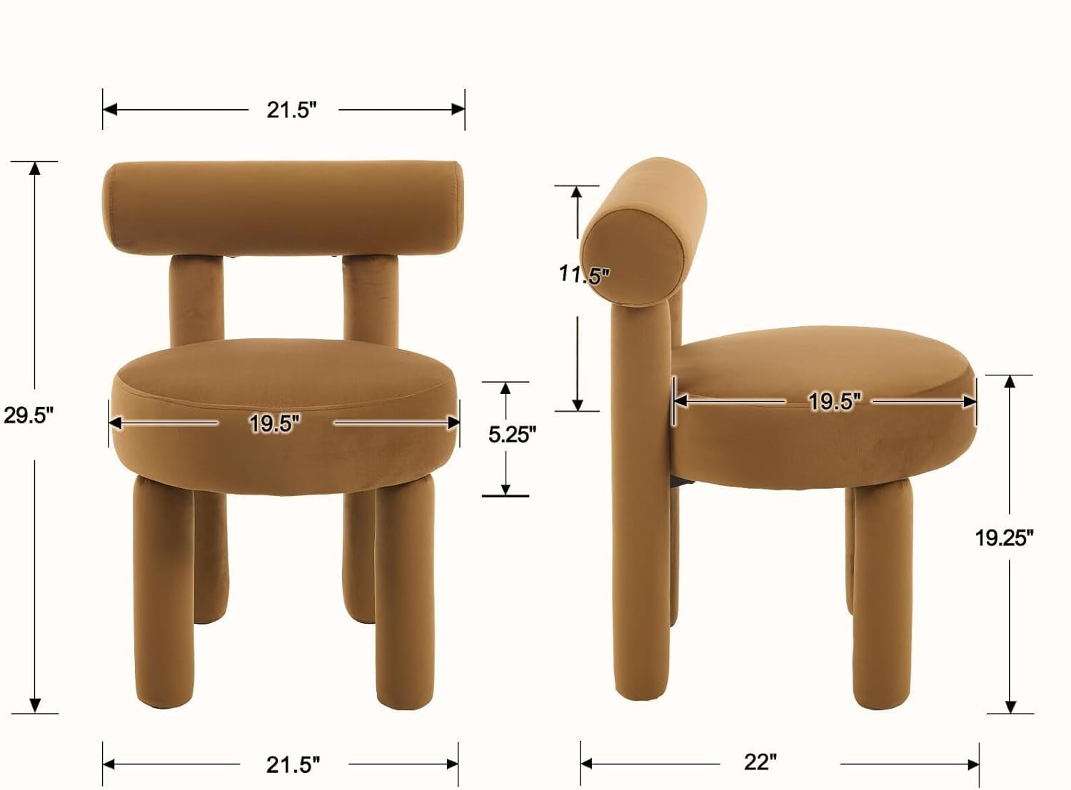 Brown chair with dimensions and maximum load capacity displayed