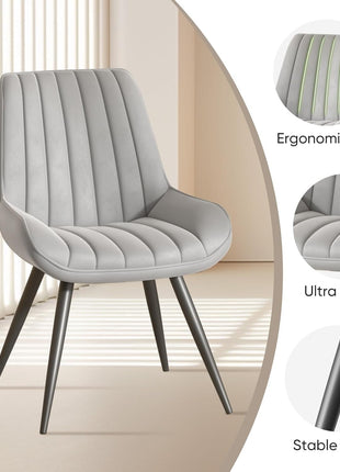 Modern Dining Chairs Set of 4, Comfy Dining Room Chairs with Thick Cushions, Upholstered Fabric Kitchen Side Chairs with Metal Legs, Grey-2