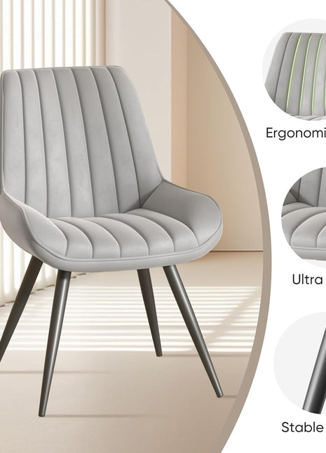 Modern Dining Chairs Set of 4, Comfy Dining Room Chairs with Thick Cushions, Upholstered Fabric Kitchen Side Chairs with Metal Legs, Grey-2