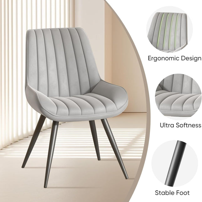 Modern Dining Chairs Set of 4, Comfy Dining Room Chairs with Thick Cushions, Upholstered Fabric Kitchen Side Chairs with Metal Legs, Grey-2