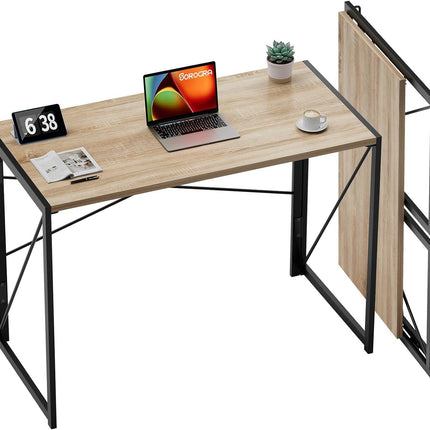 Small Folding Desk 39.4 Inch Foldable Computer Desks, Spaces Saving Writing Table for Bedroom, Home Office, Dorm, Apartment, Kids, Beech-0