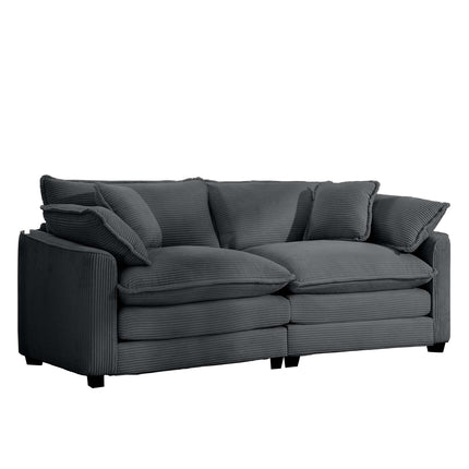 Modern Fabric Living Room Sofa with 4 Pillows Upholstered Large Deep Seating Loveseat, Grey Corduroy